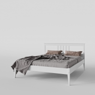 Białe łóżko drewniane na cienkich nóżkach - 1