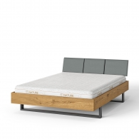 Łóżko dębowe na metalowych nogach z tapicerowanym zagłówkiem - 4